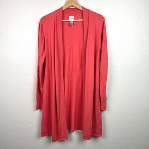 Chicos Coral Open Front Long Sleeve Long Cardigan Sweater Women Size 2‎ (Large)